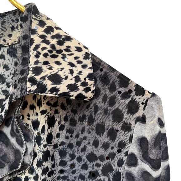 Amanda Collection Black and Cream Leopard Print Blouse Women's Size M - Picture 5 of 12